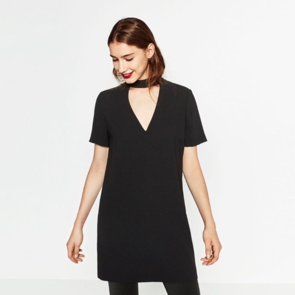 ZARA V Neck Black Choker Dress
